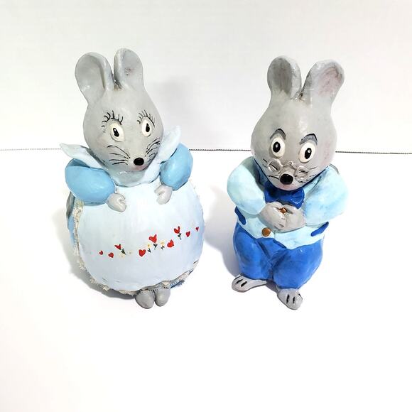 Vintage Hand Made Mom Pop Mice Statue Figurine 7 inch Grandma Grandpa Mouse - Picture 3 of 15